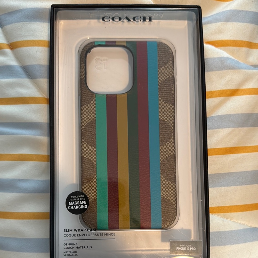 Coach Brown and Green iPhone Case with Signature Pattern
